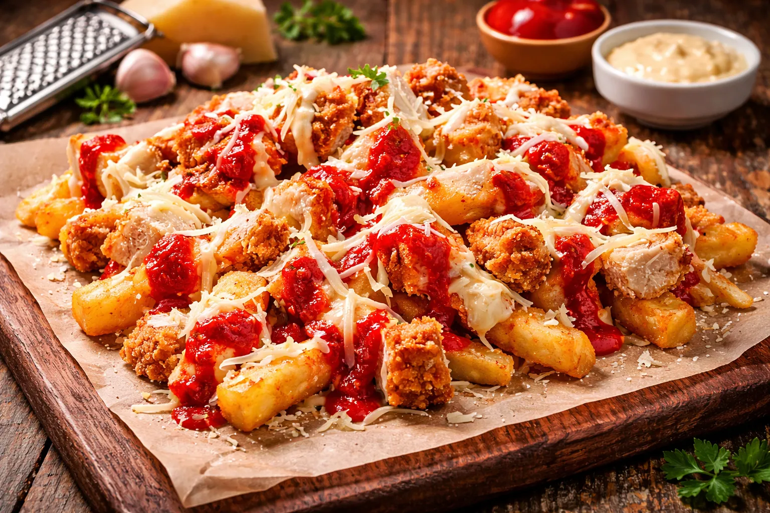 Chicken Parm Fries at V Trail Pizza in Clareview, Edmonton, AB